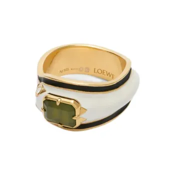 LOEWE Sterling Silver, Enamel, Crystal, Jade Rings Unisex Gold