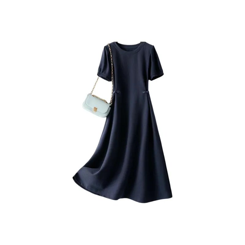 IHIMI Short Sleeved Dress Women's Navy Blue-0