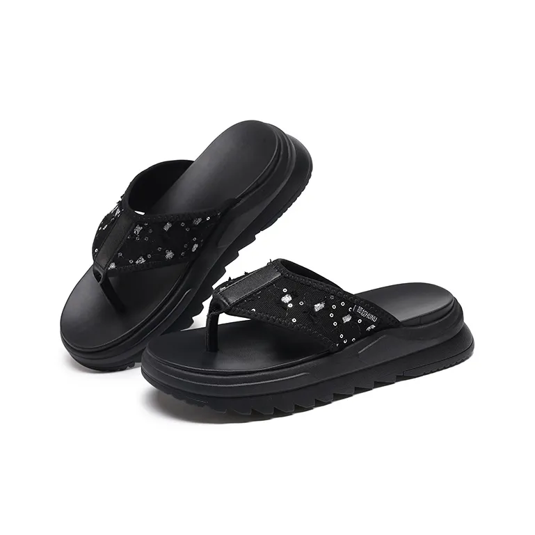 HUNU Slip Resistant Quick Dry Abrasion Resistant Flip Flops Men's Black-3