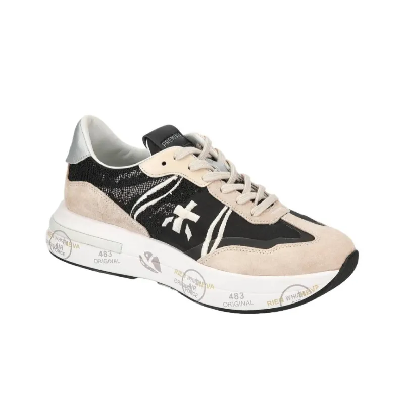 PREMIATA Cassie 6720 Abrasion Resistant Low Top Casual Shoes Women's Beige Black-2