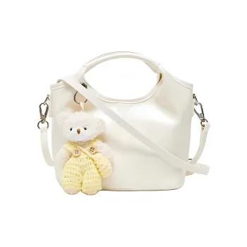 Three Blessings PU Basket Bag Handbag Medium Size Women's Blue/Ivory White/Pink
