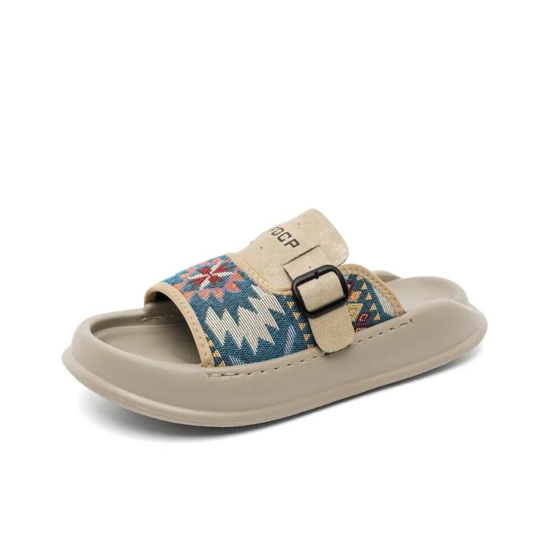 PAVEA Leather Patchwork Slip Resistant Abrasion Resistant Slide Slippers Men's-1
