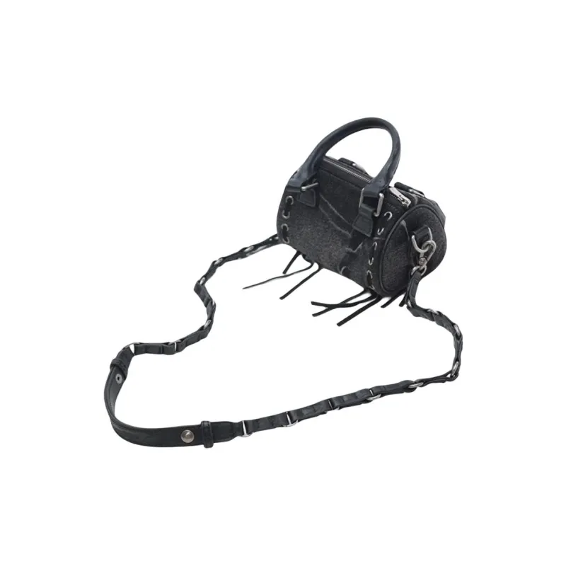 Emotional World Cow Leather Bowling Bag, Shoulder Bag, Crossbody Bag, Handbag Trumpets Women's Black-1
