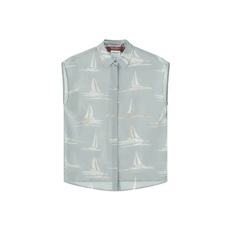 MaxMara Studio Gaetana Collection Shirt Women's Blue Gray-0