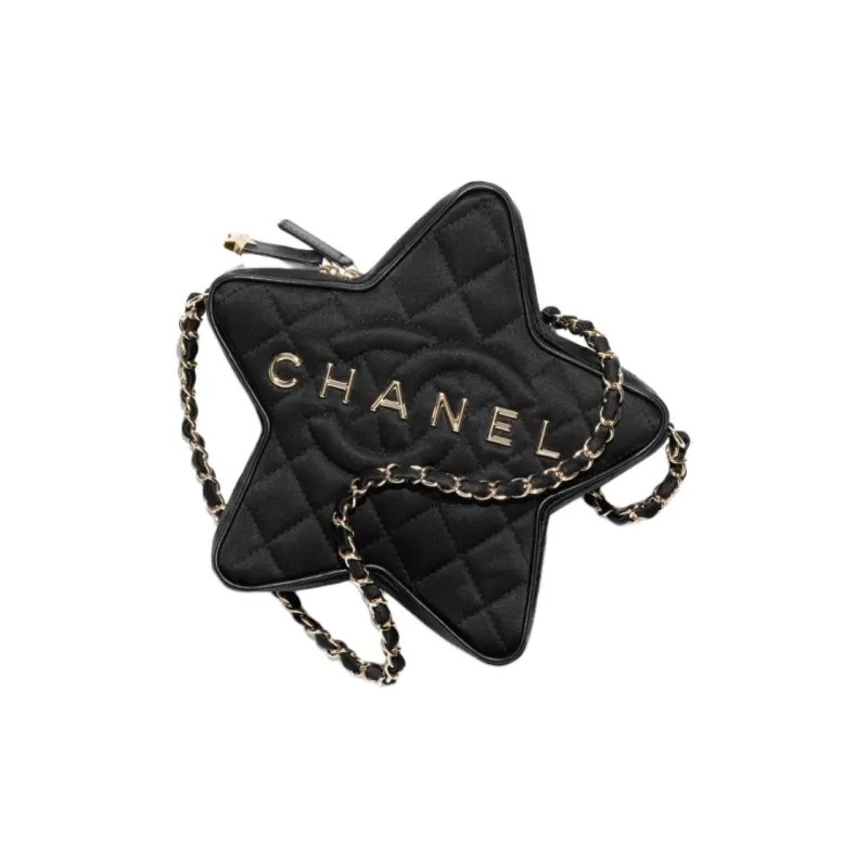 CHANEL Silk Satin One Shoulder Crossbody Clutch Women's Black-2