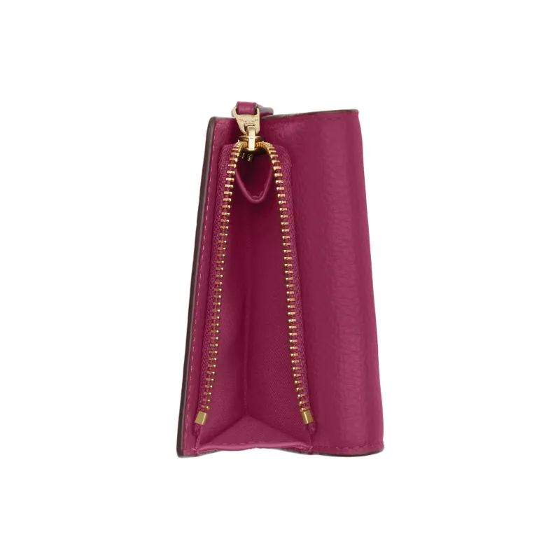 COACH Micro Pebble Leather Wallet Mini Women's Gold & Pink-1