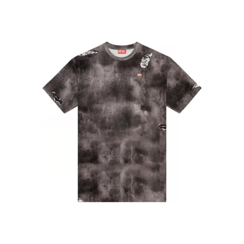 DIESEL T-Wash-N2 Trompe L'oeil Denim Printed Distressed T-Shirt-0