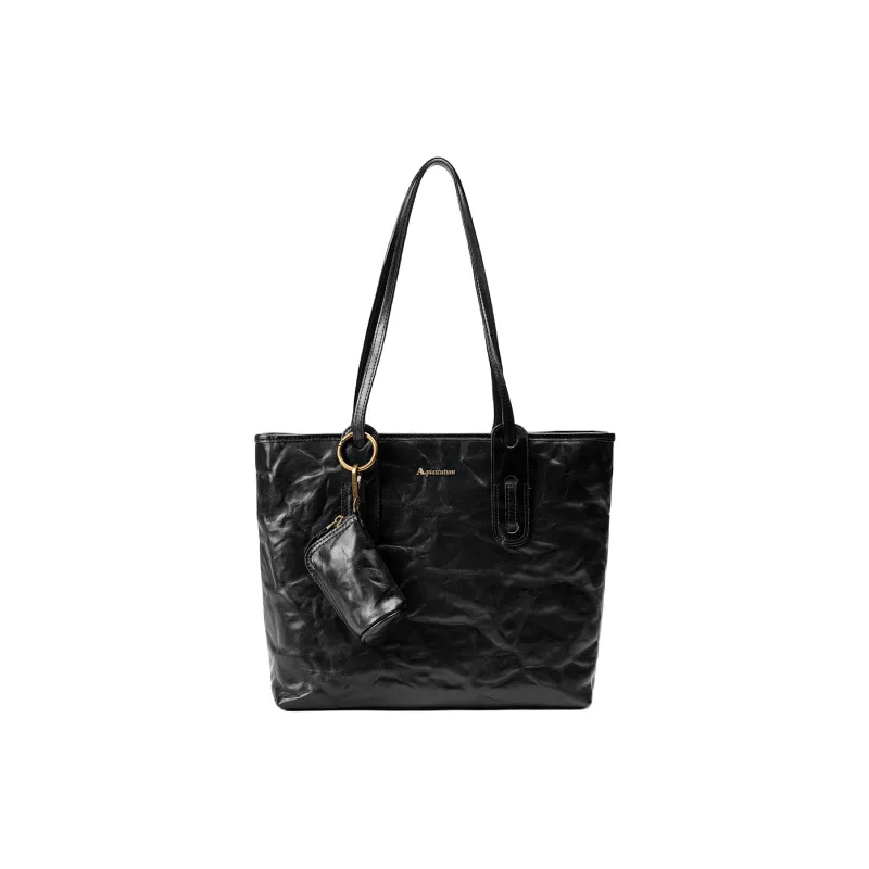 AQUASCUTUM Top Grain Cow Leather Tote Bag, Shoulder Bag Regular Women's Black-0