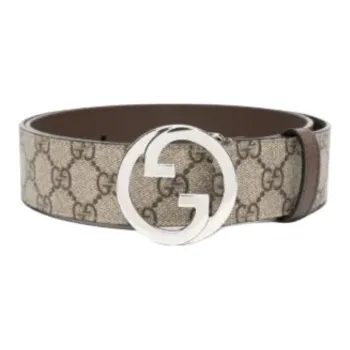 GUCCI Canvas Leather Belts Men's Brown Width 3.8cm