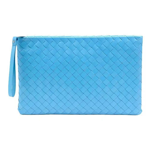 Bottega Veneta Lambskin Clutch Unisex Swimming Pool Blue