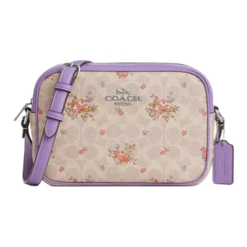 COACH Jamie Coated Canvas Camera Bag, Crossbody Bag, Shoulder Bag Trumpets Women's Beige & Purple
