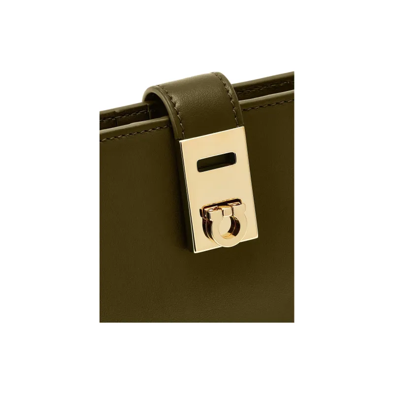 FERRAGAMO Hug Calfskin Wallet Women's Olive Green-4