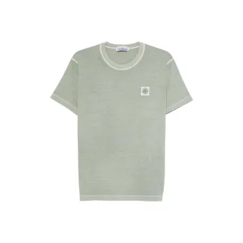 STONE ISLAND Organic Cotton Fissato Effect T shirt