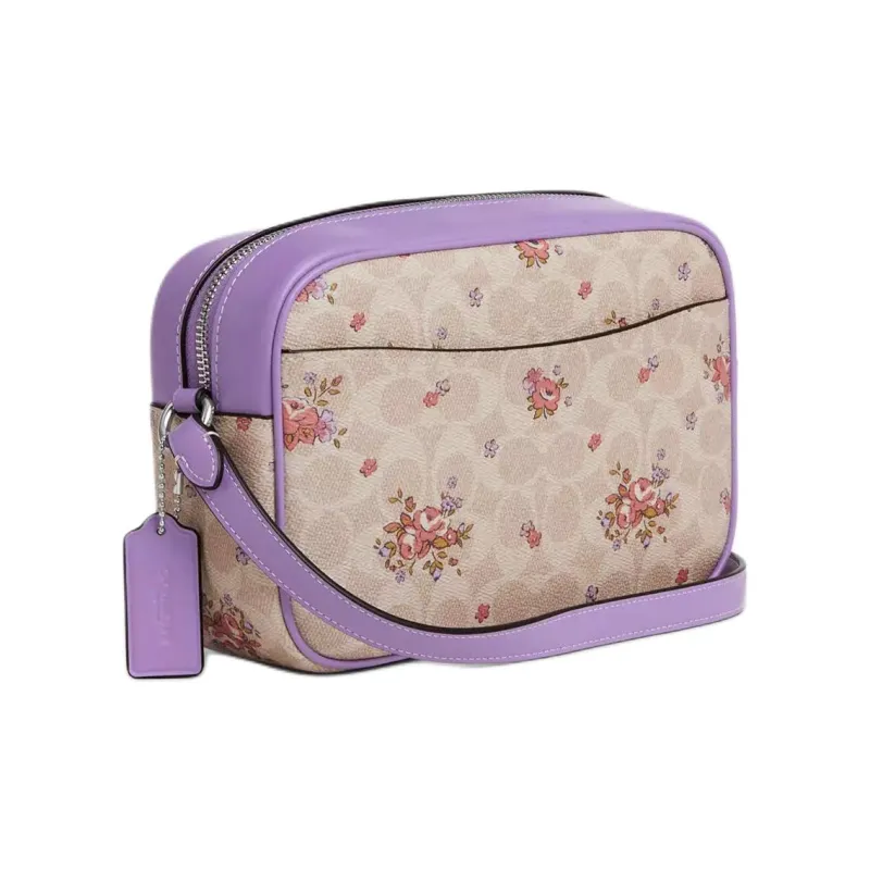 COACH Jamie Coated Canvas Camera Bag, Crossbody Bag, Shoulder Bag Trumpets Women's Beige & Purple-1