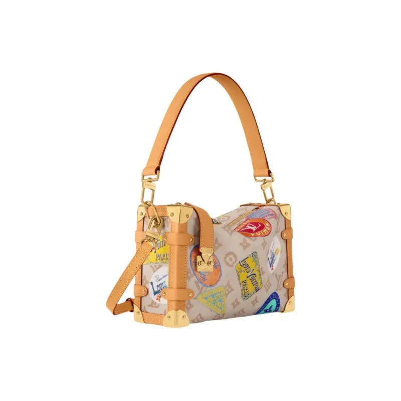 LOUIS VUITTON Trunk Coated Canvas Soft Box Portable Crossbody Bag, Shoulder Bag Women's Beige-1
