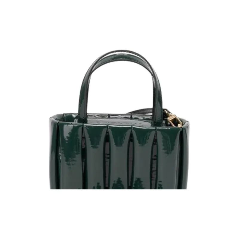 THEMOIRE Aria Patent Leather Handbag Mini Women's Dark Green-4
