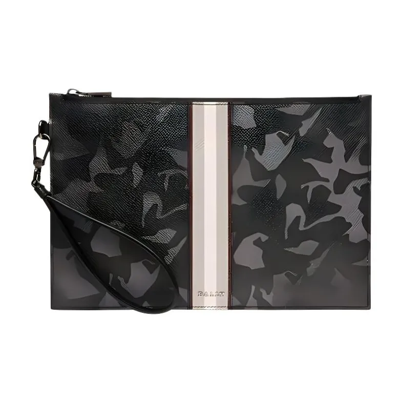 BALLY Calfskin Coin Purse Wrist Bag Clutch Men's Camouflage Black-0