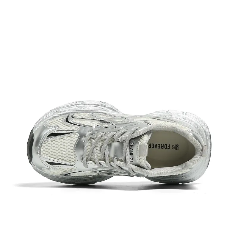 FOREVER 21 Cushioning, Wear Resistant Low Top Chunky Sneakers Women's Silver-3