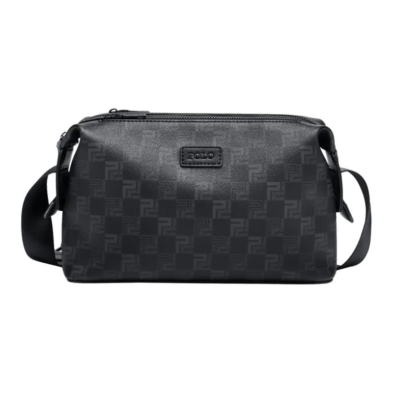 POLO PVC With Synthetic Leather Shoulder Bag Medium Size Men's Black-7