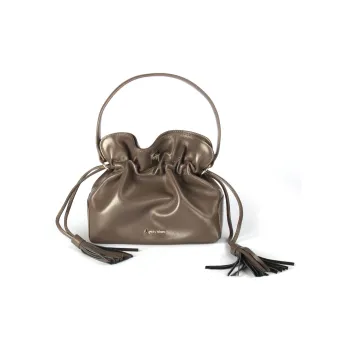 AQUASCUTUM Top Grain Cow Leather One Shoulder Handbag Women's Gray/Brown