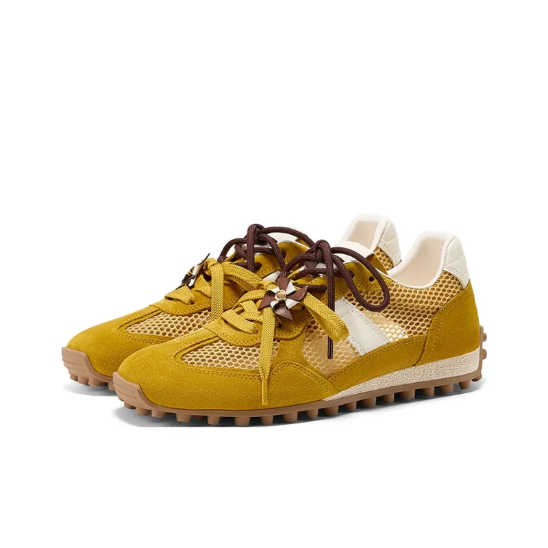 GG CC Sports Multicolor German Army Trainers Slip Resistant Low Top Hidden Wedge Casual Shoes Women's Ginger Yellow-1