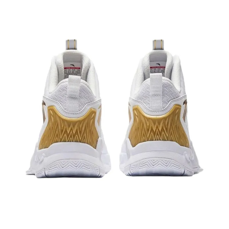 Anta Abrasion Resistant Slip Resistant Mid Top Basketball Shoes Men's White Gold-3