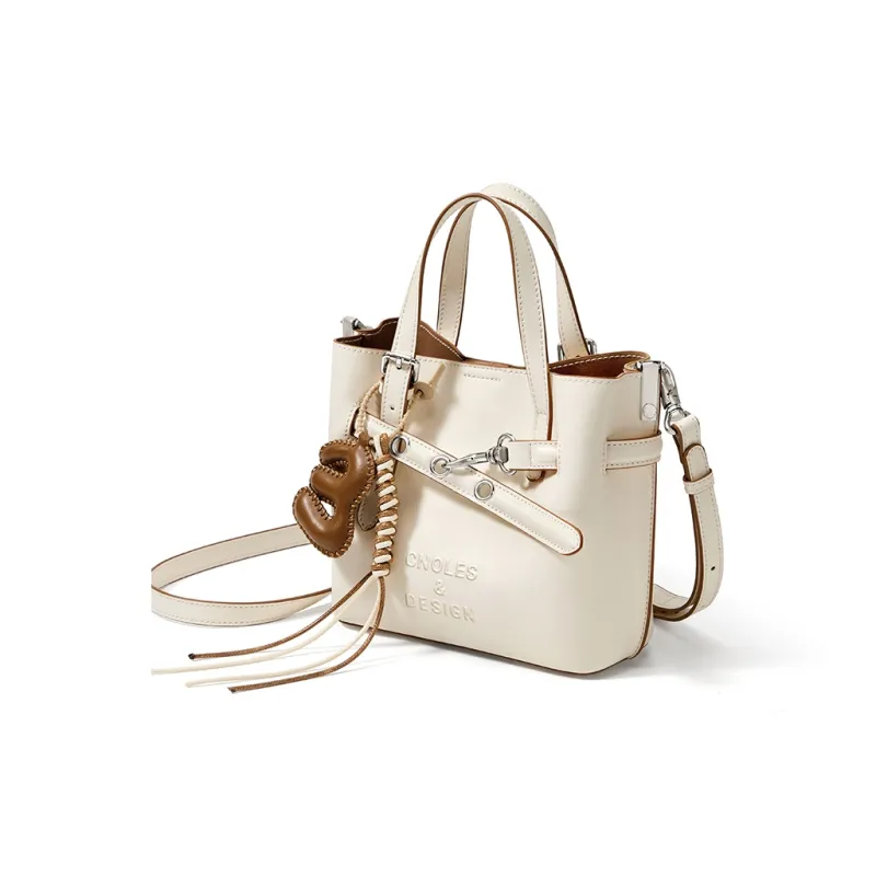 CNOLES Cow Leather Handbag, Shoulder Bag, Crossbody Bag Regular Women's Cream White-1