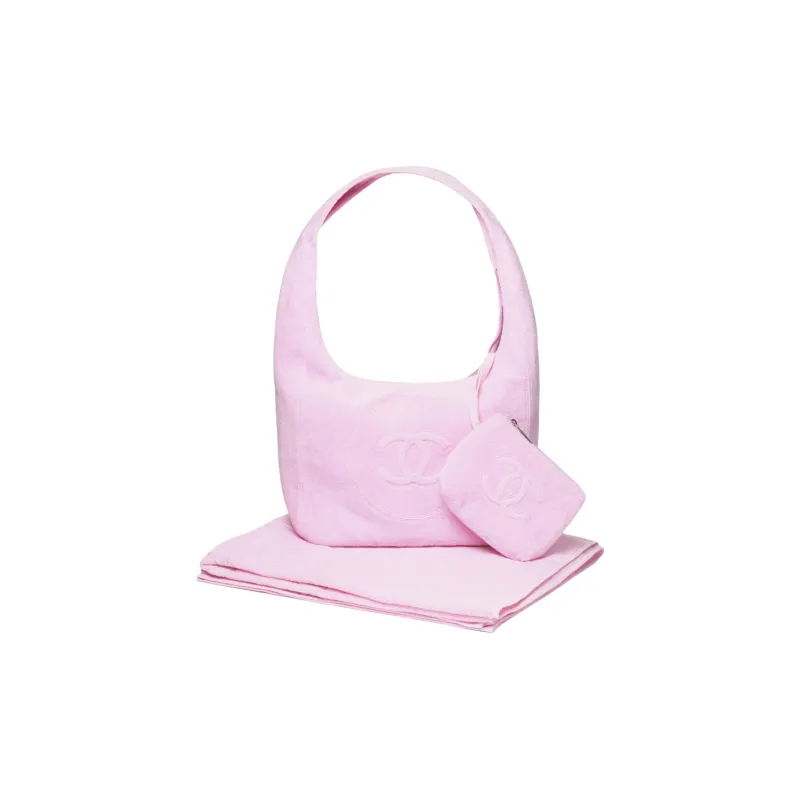 CHANEL Coco Cotton Beach Bag Handbag Women's Pink-1