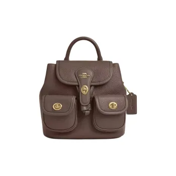 COACH Smooth Leather Backpack Medium Size Women's Dark Stone Color
