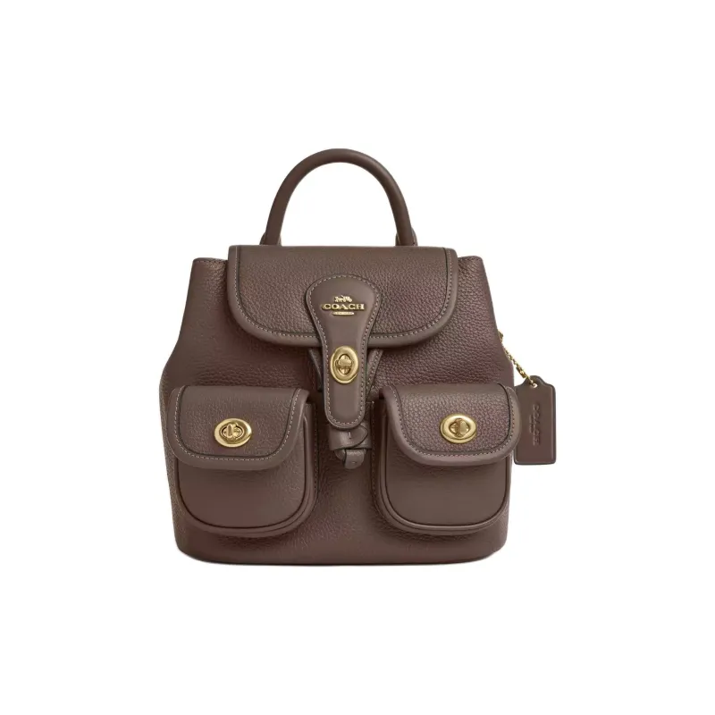 COACH Smooth Leather Backpack Medium Size Women's Dark Stone Color-0