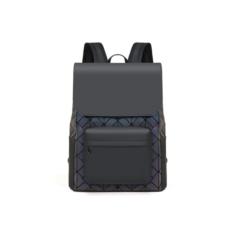 Kewuku Artificial Leather Backpack Unisex Black/Multicolor/Champagne-8