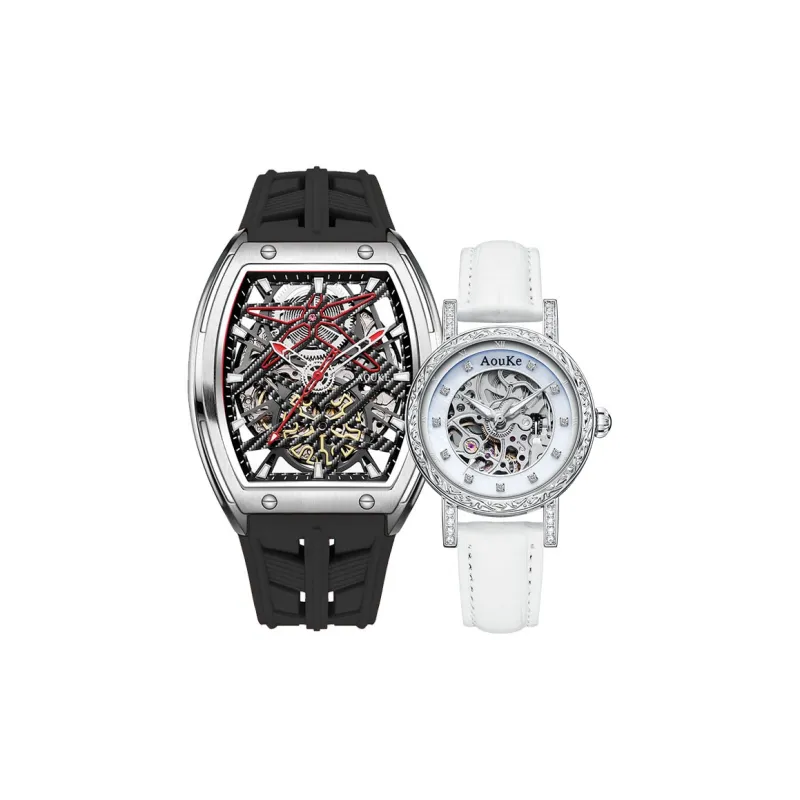AOUKE Mechanical Movement Silicone Strap Watch Unisex Cut Out Dial-12