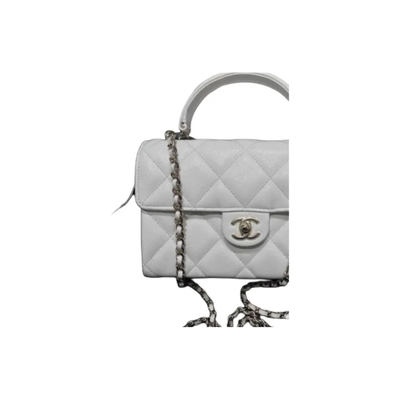 CHANEL Litchi Cow Leather Shoulder Bag, Crossbody Bag, Handbag Women's White-1