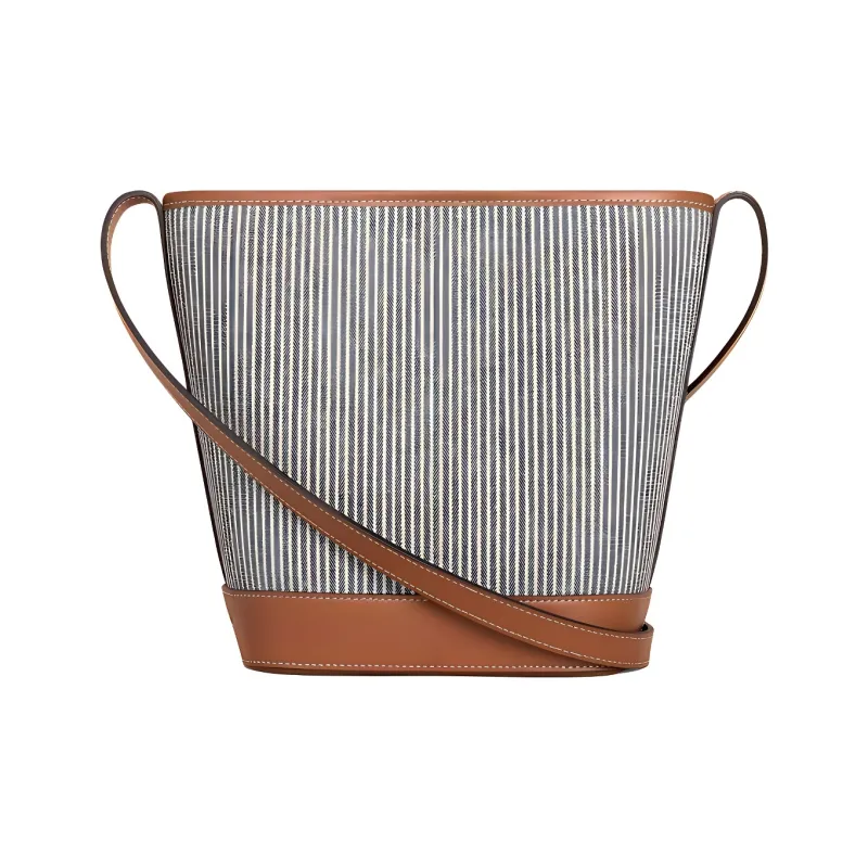 CELINE Fabric With Cow Leather Bucket Bag, Shoulder Bag, Crossbody Bag Women's Marine Blue-2