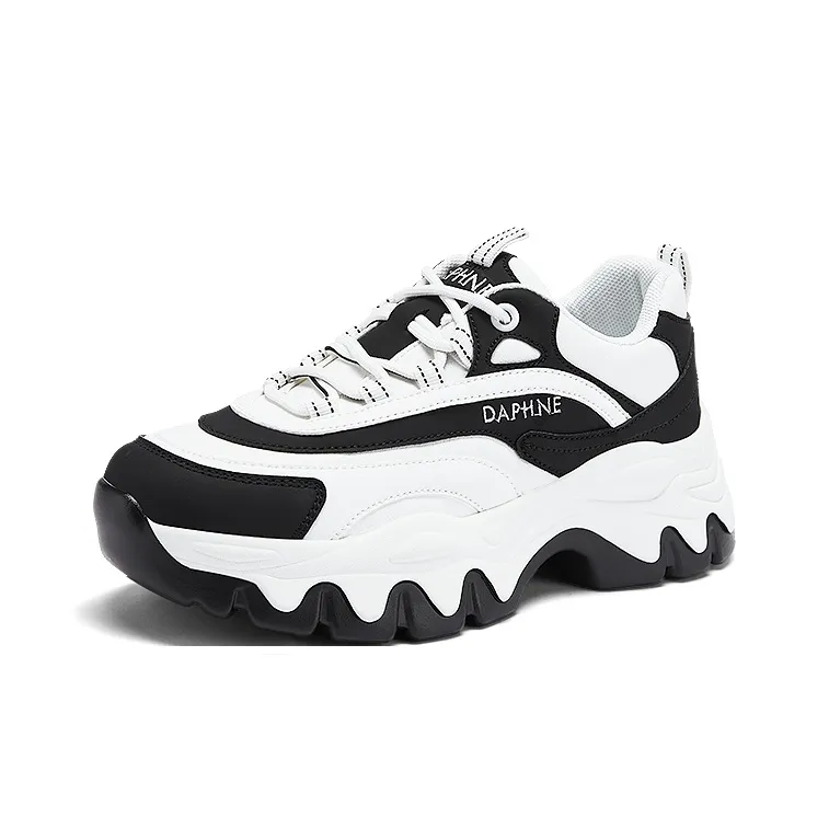 DAPHNE Shock Absorbers With Slip Resistant Features Low Top Chunky Sneakers Women's Black White-1