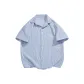 [Short-Sleeved Stripes Shirt]Blue White Stripes (Ho Line Chest Logo)