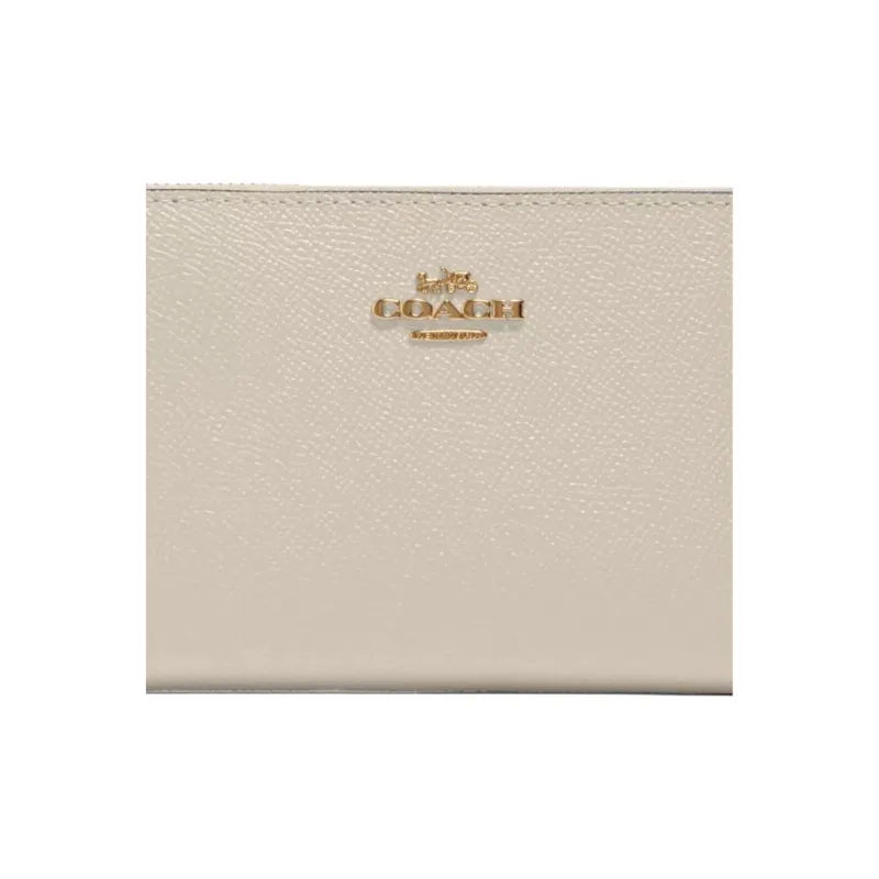 COACH Id Zip Wallet Cross Grain Leather Wallet Medium Size Women's White-2
