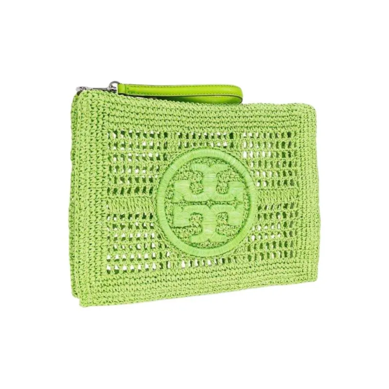 TORY BURCH Ella Raffia Clutch Unisex Green-1