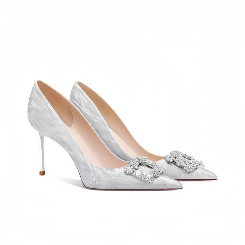 Crelinkxlat Fashion Elegance Pointed Toe, Timeless Crystal Square Diamond Slim Heel High Heels Women's-6