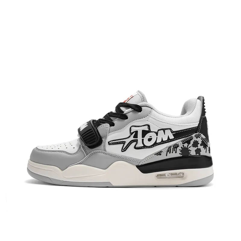 TALKING TOM Vintage Basketball Shoes Unisex Low Top Beige Orange/White/Gray Black-3