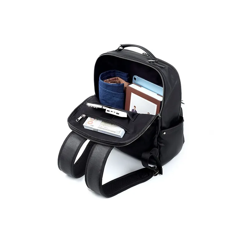 PESASRIE Top Grain Cow Leather Backpack Women's Black-3