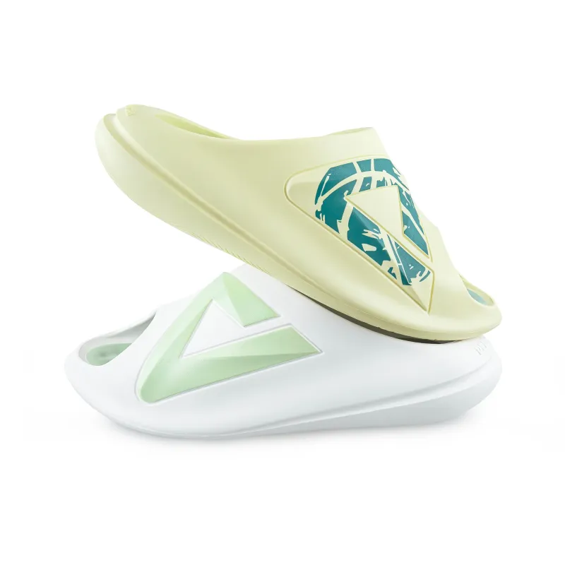PEAK Very Small Fat Drag Quiet Slip Resistant Abrasion Resistant Cushioning Slide Slippers Men's White Green Mismatched-4