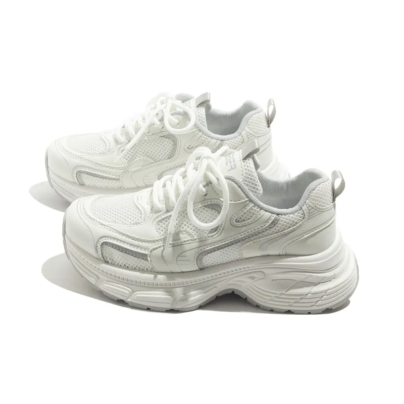 MEAKKEA Breathable, Balanced, Lightweight Low Top Chunky Sneakers Women's White Gray-1