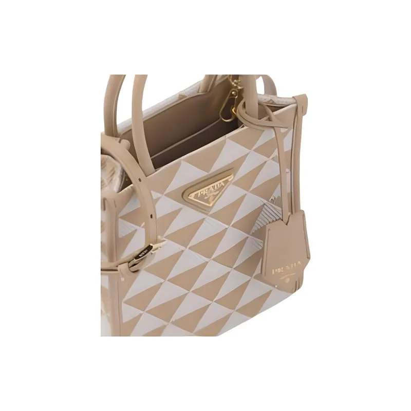 PRADA Symbole Fabric Handbag Mini Unisex Beige-3