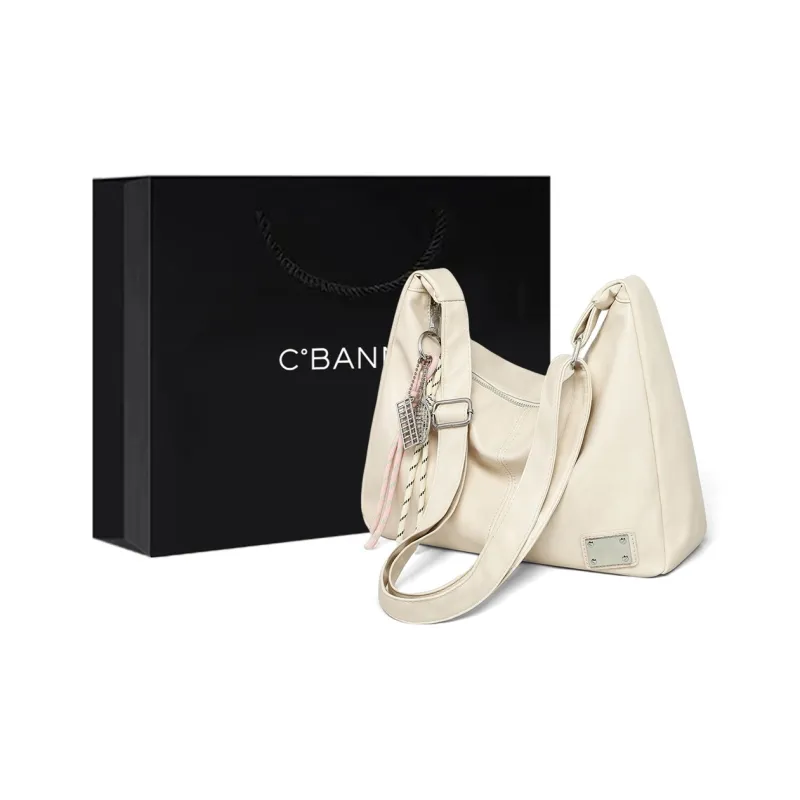 C°BANNER Synthetic Leather Shoulder Bag Medium Size Women's White/Brown-0