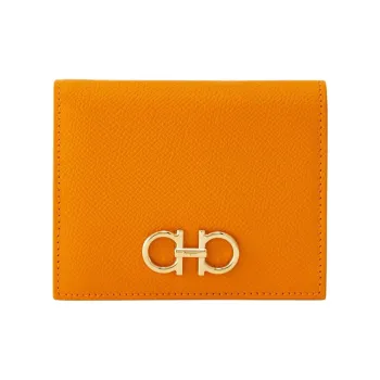 FERRAGAMO GANCINI Calfskin Wallet Women's Ginger Yellow