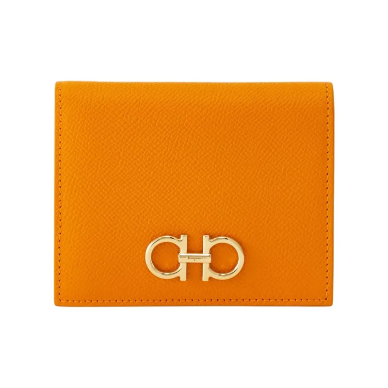 FERRAGAMO GANCINI Calfskin Wallet Women's Ginger Yellow-0