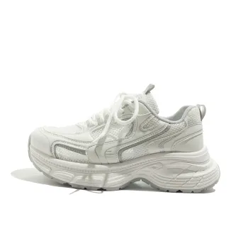 MEAKKEA Breathable, Balanced, Lightweight Low Top Chunky Sneakers Women's White Gray