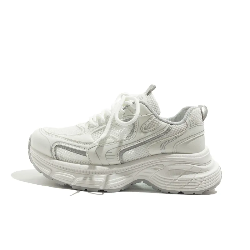 MEAKKEA Breathable, Balanced, Lightweight Low Top Chunky Sneakers Women's White Gray-0