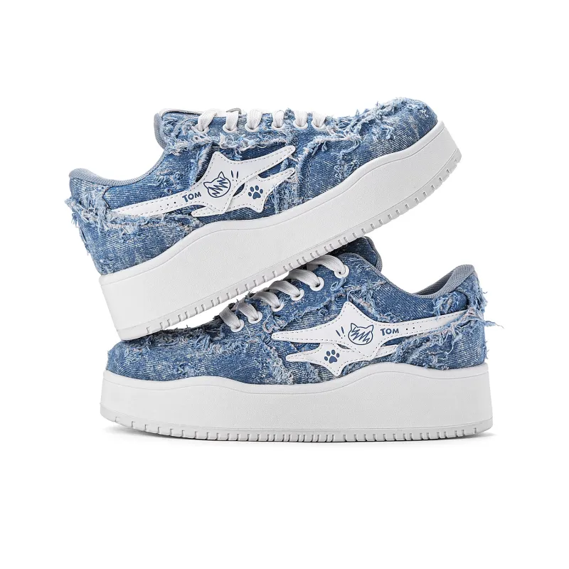 TALKING TOM Abrasion Resistant Breathable Low Top Skateboard Shoes Unisex Denim Blue-8